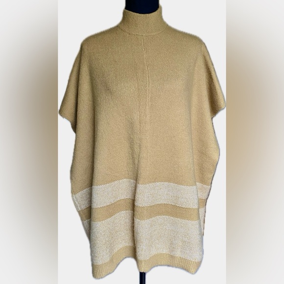Topshop Neutral Camel Mockneck Poncho Sweater - Picture 2 of 6